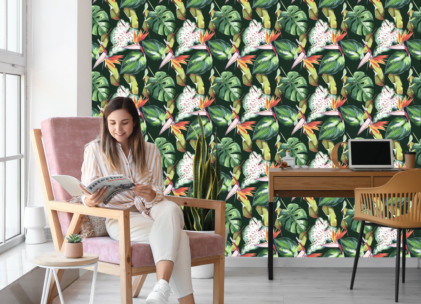 Wallpaper Flowers From The Garden Of Eden And Tropical Leaves