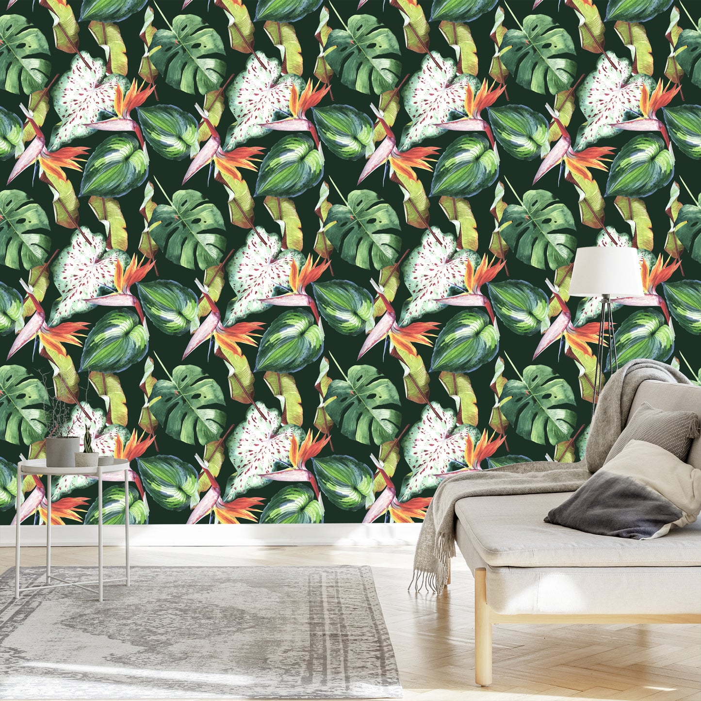 Wallpaper Flowers From The Garden Of Eden And Tropical Leaves