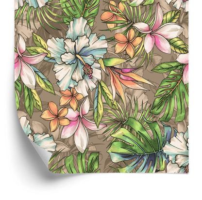 Wallpaper Flowers From The Garden Of Eden, Palm Leaves And Monstera