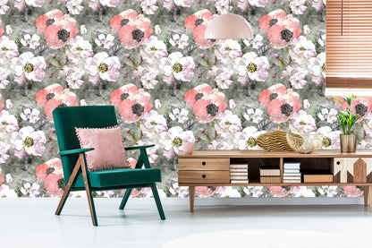 Wallpaper Vintage Poppy Roses
