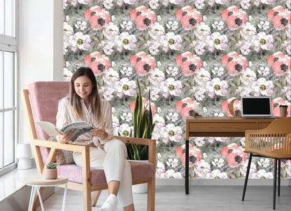 Wallpaper Vintage Poppy Roses