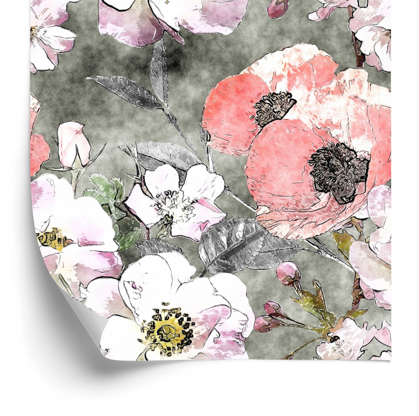 Wallpaper Vintage Poppy Roses