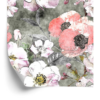 Wallpaper Vintage Poppy Roses