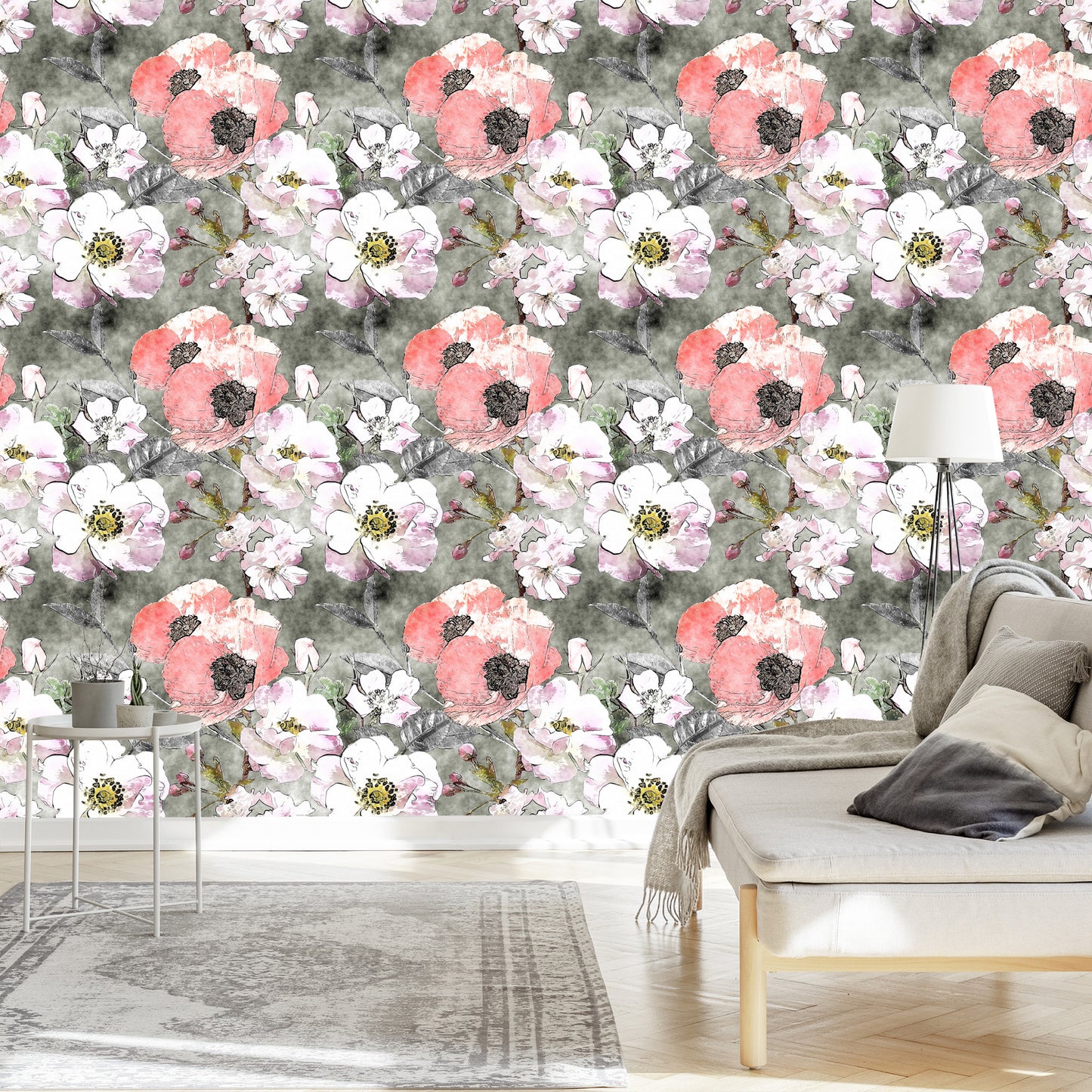 Wallpaper Vintage Poppy Roses