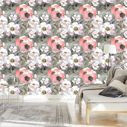 Wallpaper Vintage Poppy Roses