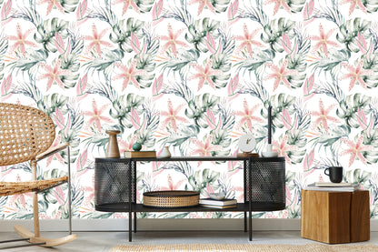 Wallpaper Tropical Orchids With Leaves