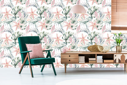 Wallpaper Tropical Orchids With Leaves
