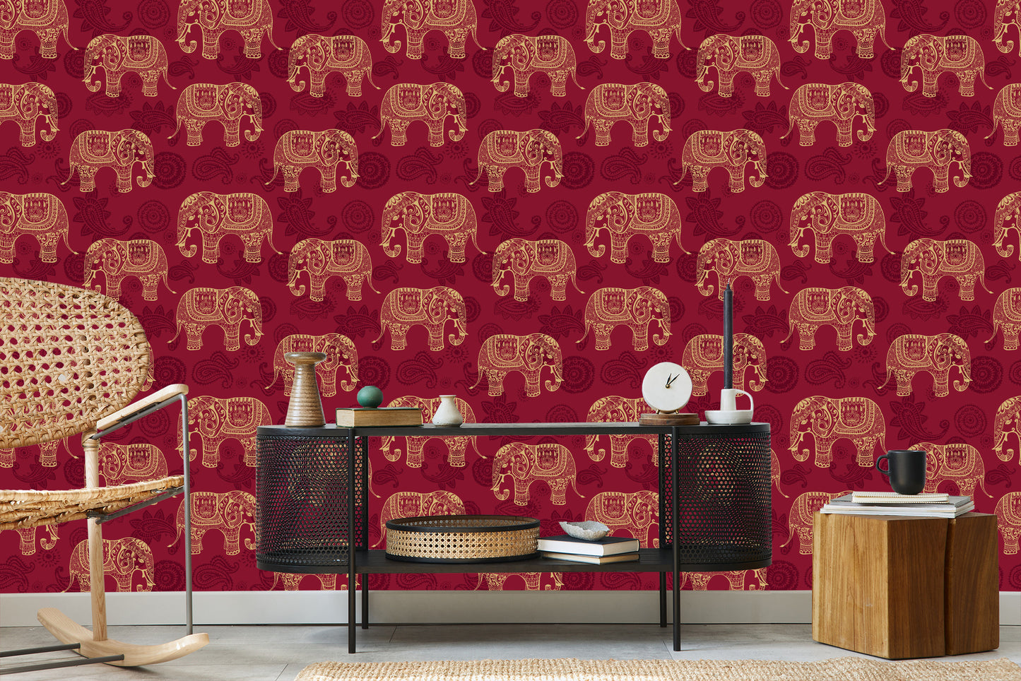 Wallpaper Oriental Style Elephants