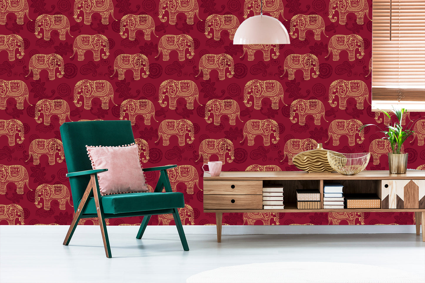 Wallpaper Oriental Style Elephants