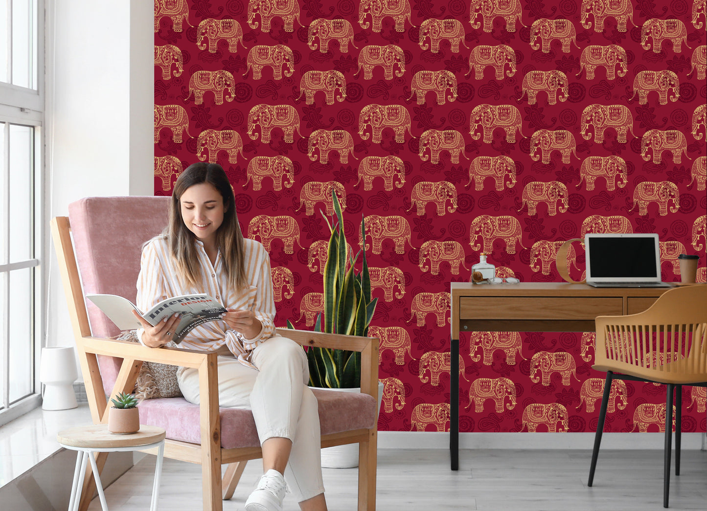 Wallpaper Oriental Style Elephants