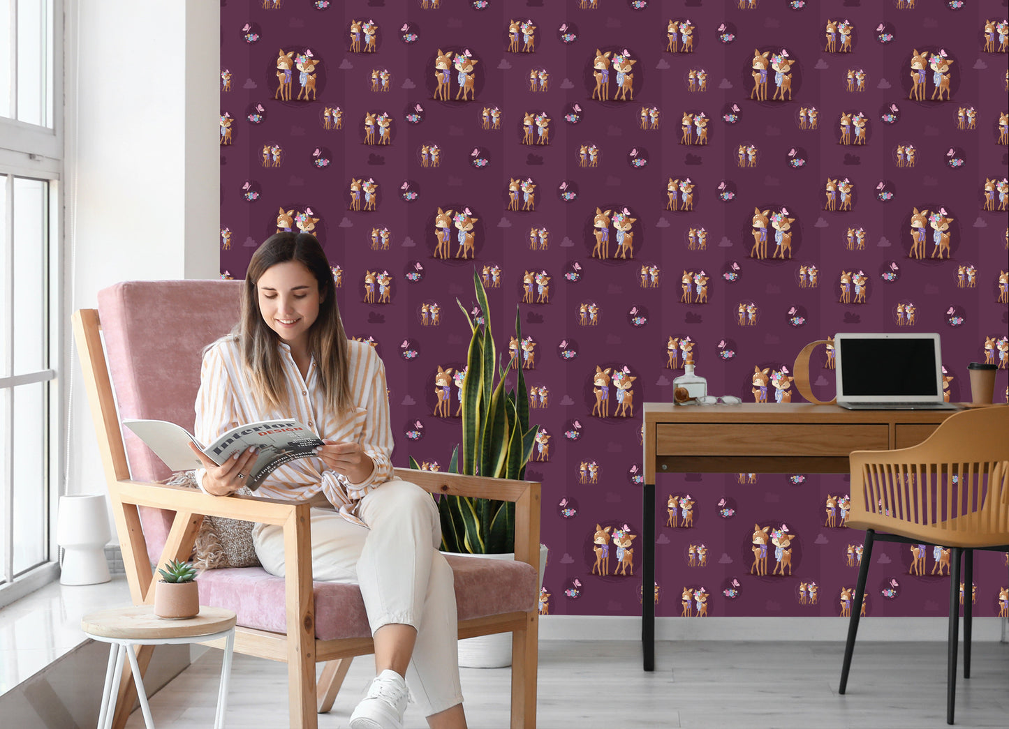 Wallpaper Deer With Flowers
