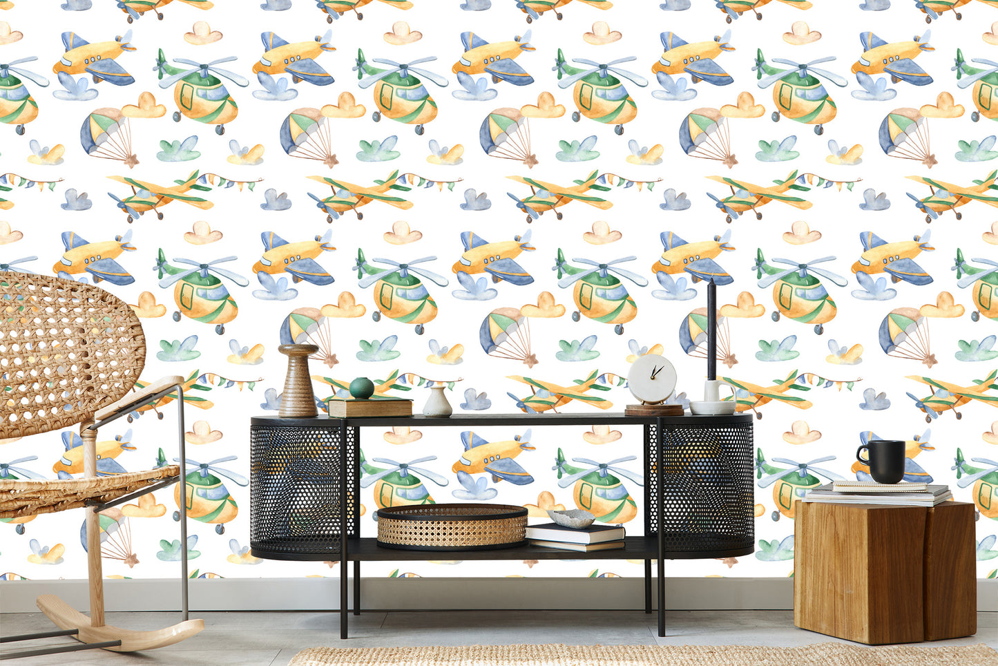 Wallpaper Painted Airplanes And Helicopters