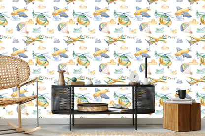 Wallpaper Painted Airplanes And Helicopters