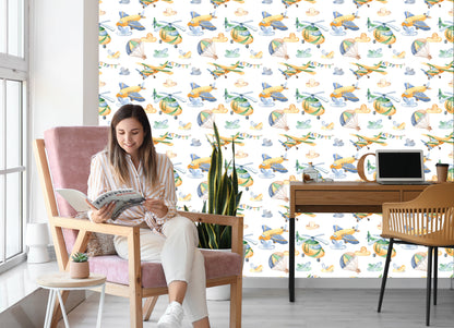 Wallpaper Painted Airplanes And Helicopters