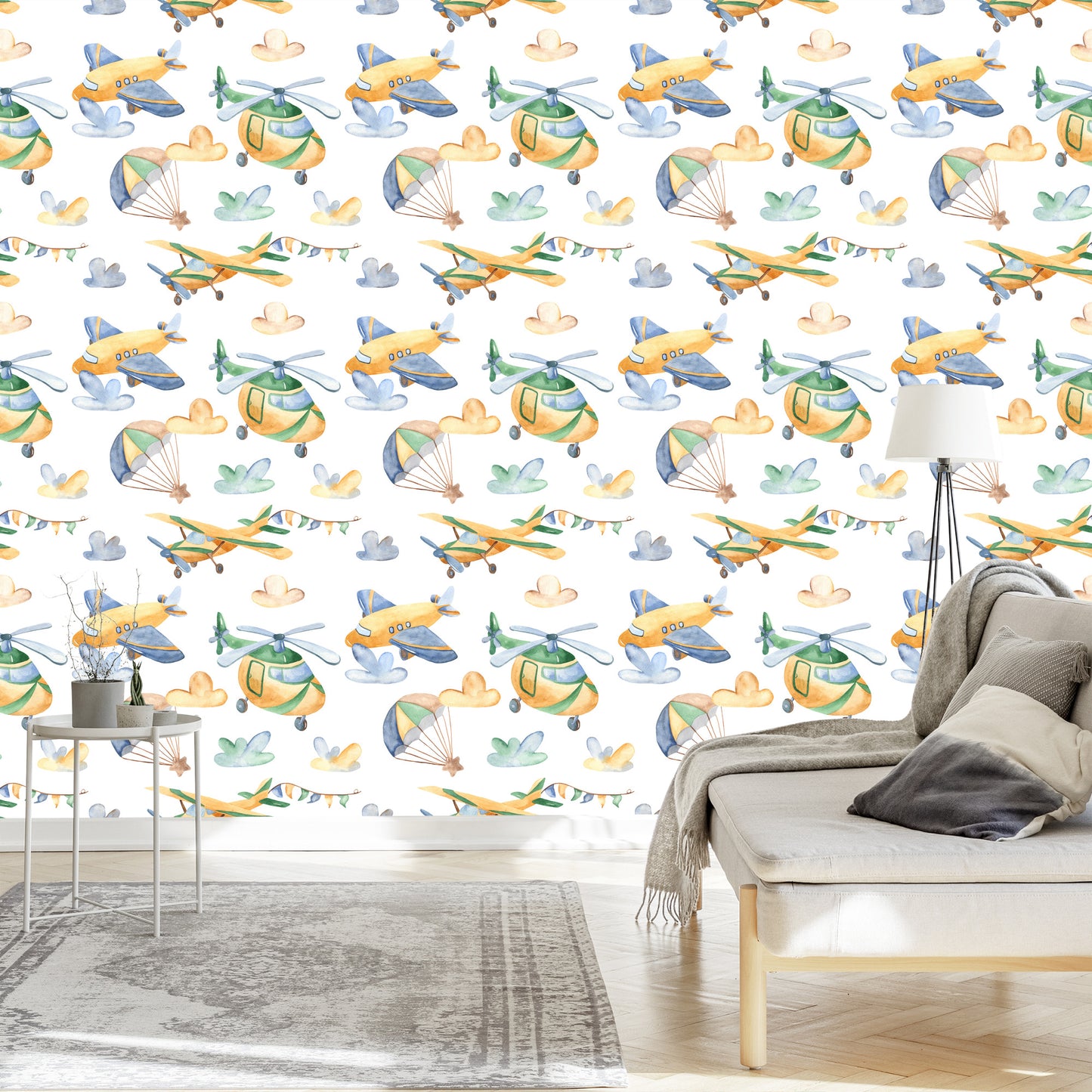 Wallpaper Painted Airplanes And Helicopters