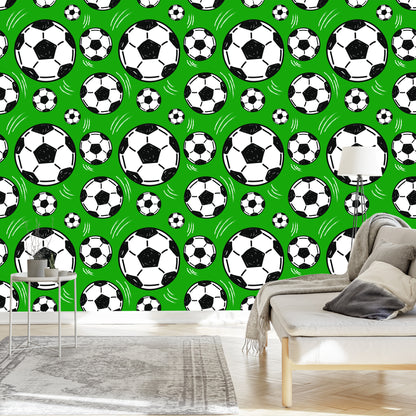 Wallpaper Footballs On Green Background