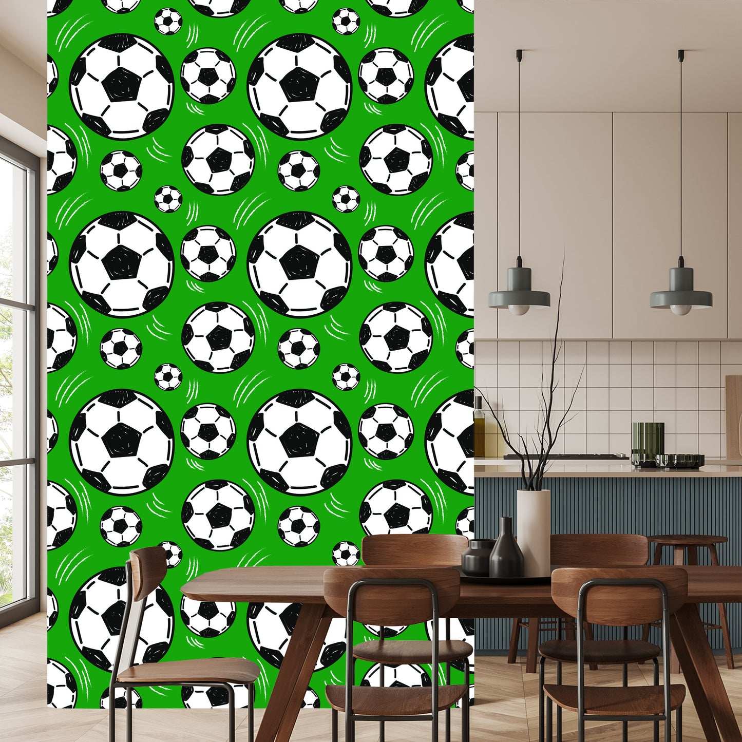 Wallpaper Footballs On Green Background