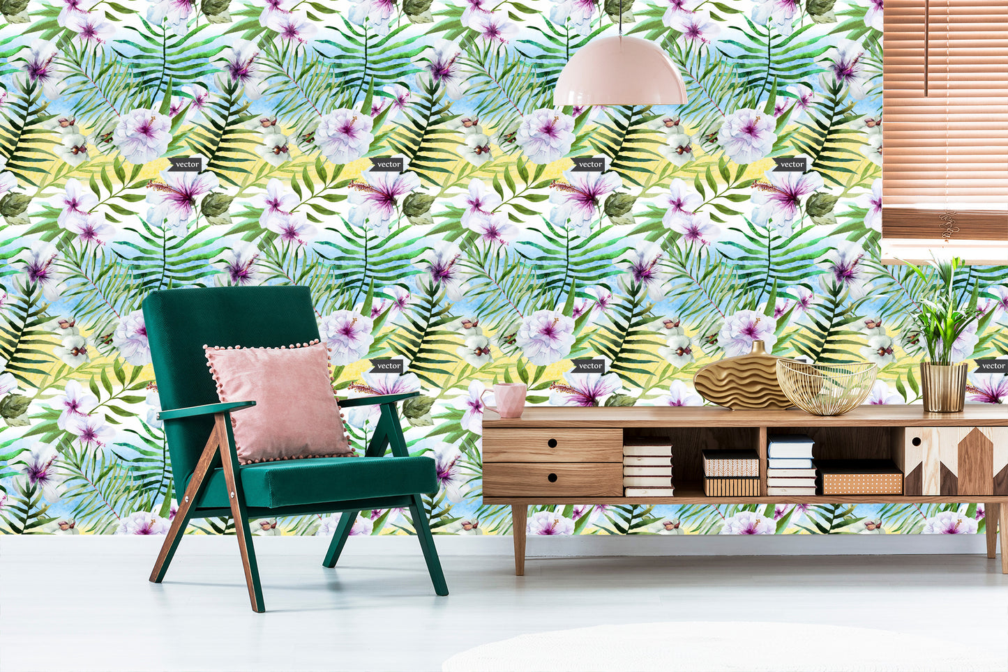 Wallpaper Hibiscus Orchid And Palm Leaves