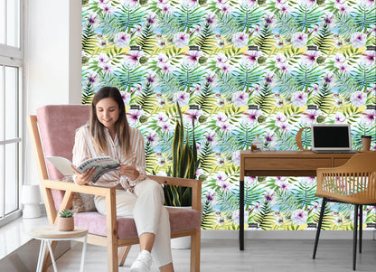 Wallpaper Hibiscus Orchid And Palm Leaves