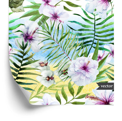 Wallpaper Hibiscus Orchid And Palm Leaves
