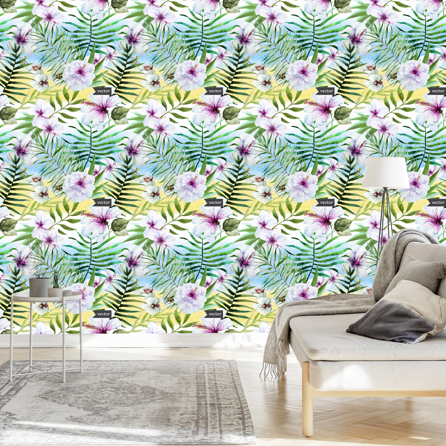 Wallpaper Hibiscus Orchid And Palm Leaves