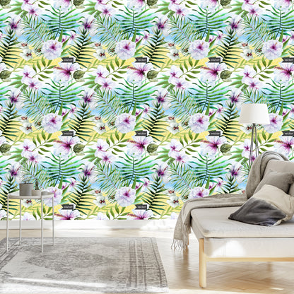Wallpaper Hibiscus Orchid And Palm Leaves
