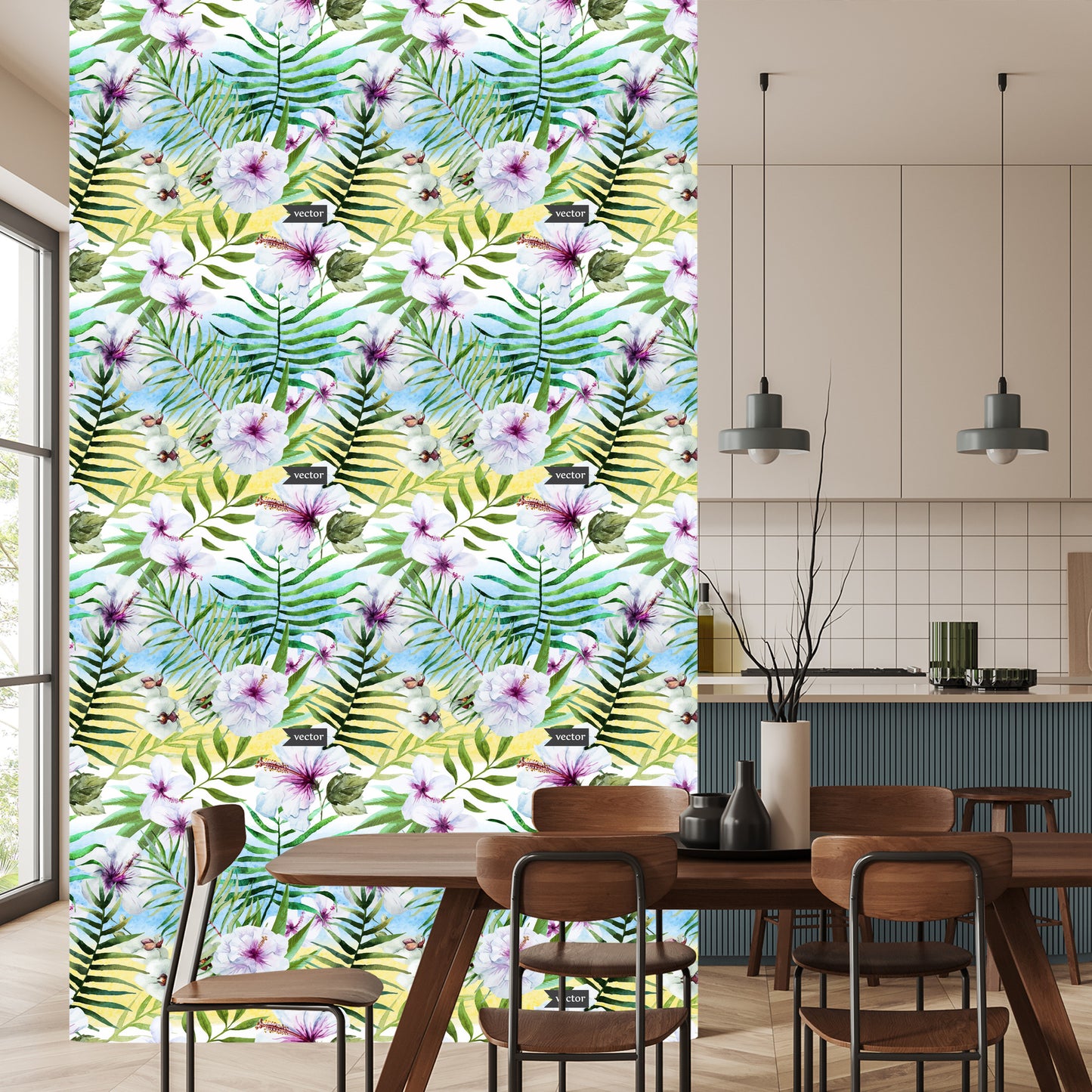 Wallpaper Hibiscus Orchid And Palm Leaves