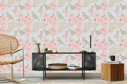 Wallpaper Birds With Flowers