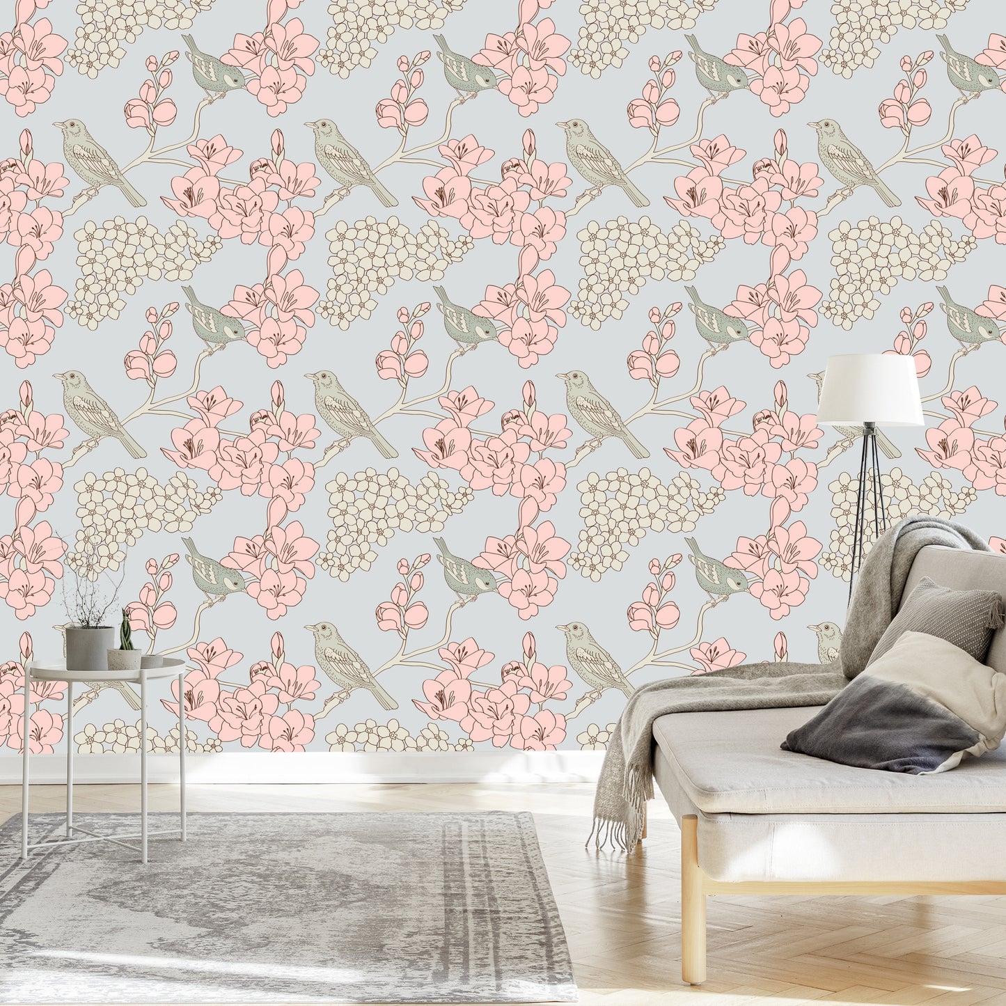 Wallpaper Birds With Flowers