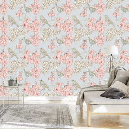 Wallpaper Birds With Flowers