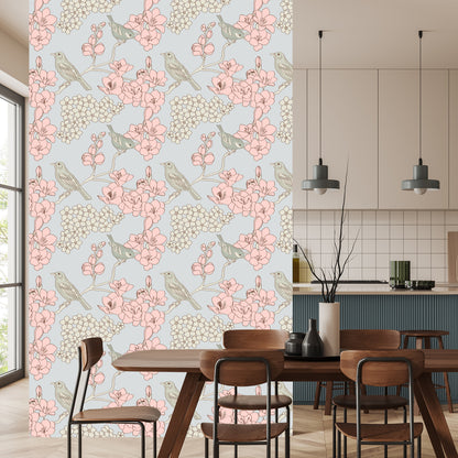 Wallpaper Birds With Flowers