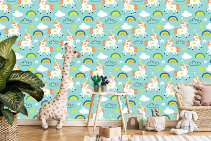 Wallpaper For Children - Sleeping Unicorns - Scandinavian Style