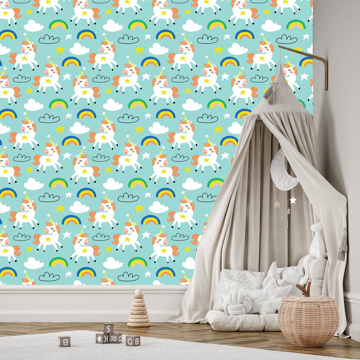 Wallpaper For Children - Sleeping Unicorns - Scandinavian Style