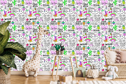 Wallpaper For Children - Animals, Fruits And Rainbow