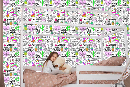 Wallpaper For Children - Animals, Fruits And Rainbow