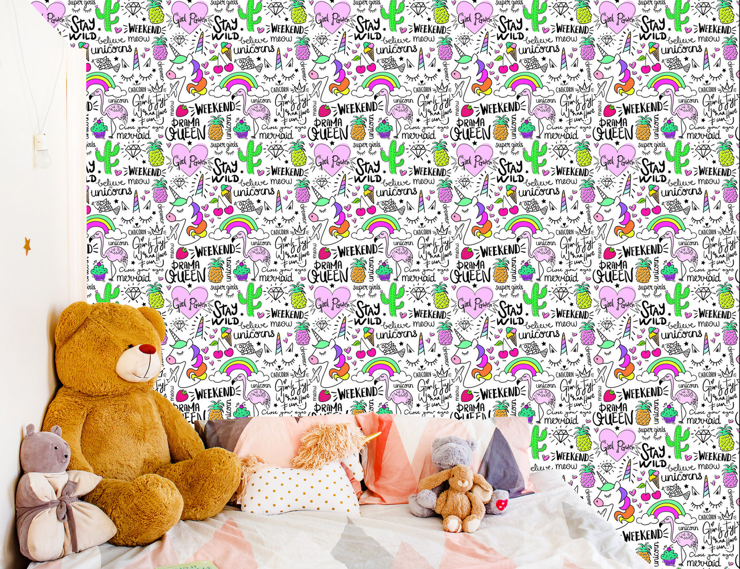 Wallpaper For Children - Animals, Fruits And Rainbow