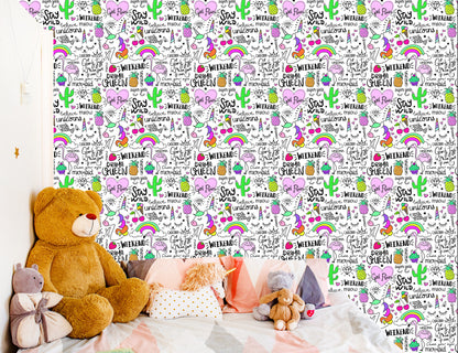 Wallpaper For Children - Animals, Fruits And Rainbow