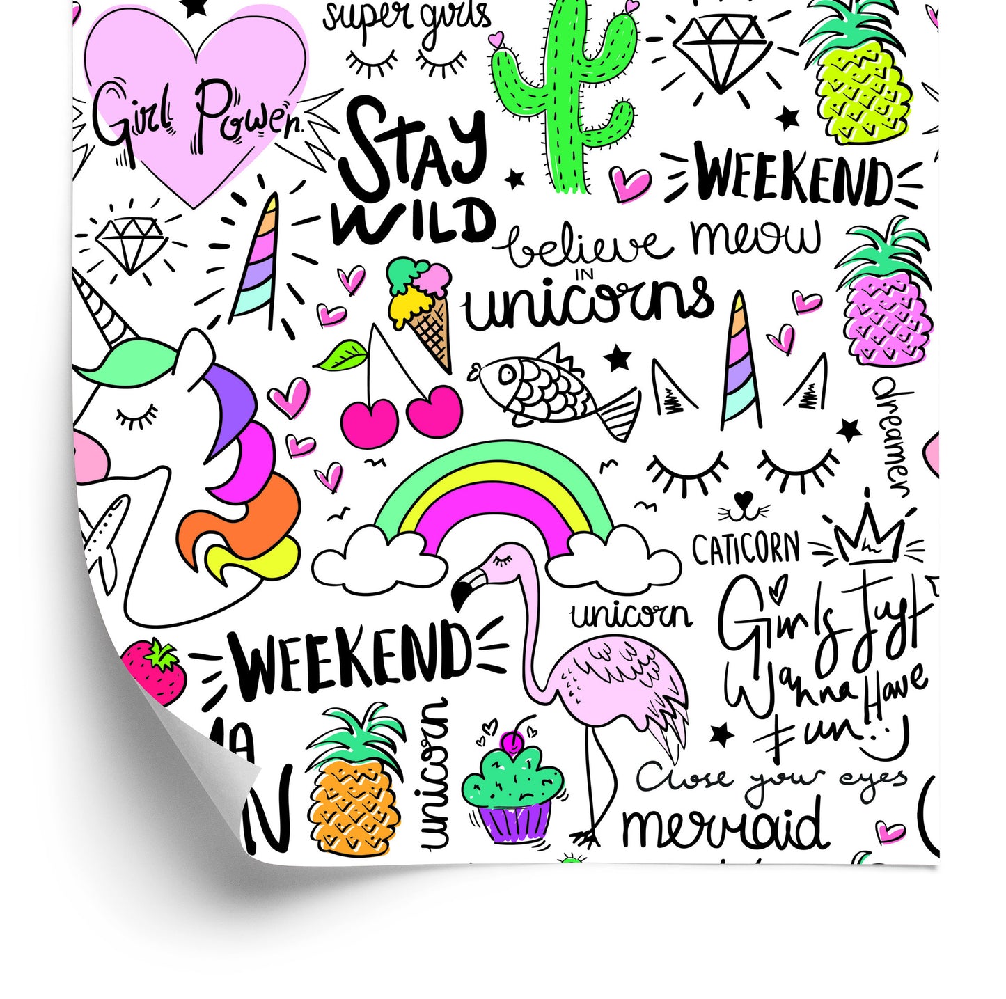 Wallpaper For Children - Animals, Fruits And Rainbow