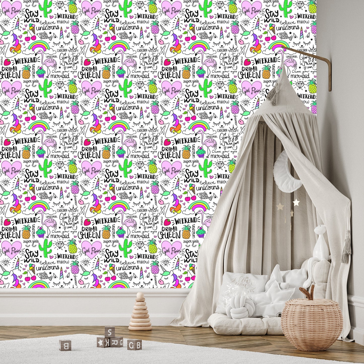 Wallpaper For Children - Animals, Fruits And Rainbow