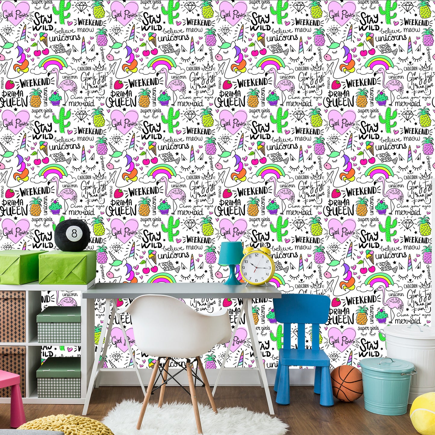 Wallpaper For Children - Animals, Fruits And Rainbow