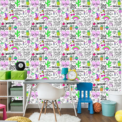 Wallpaper For Children - Animals, Fruits And Rainbow