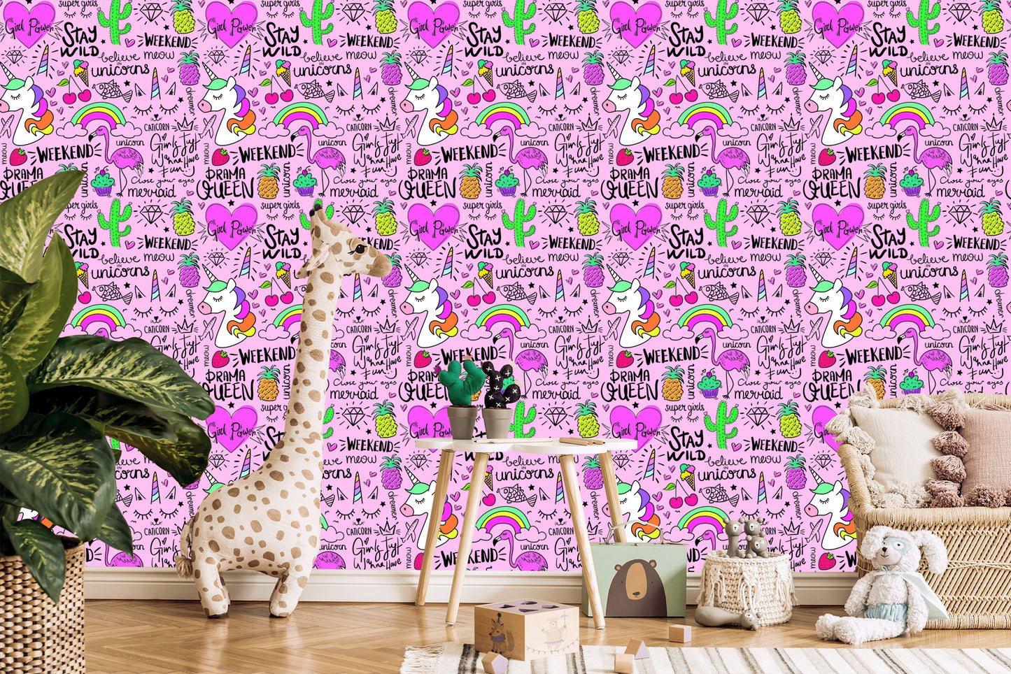 Wallpaper For Children - Animals, Fruits And Rainbow