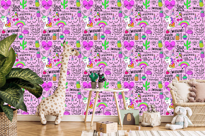 Wallpaper For Children - Animals, Fruits And Rainbow