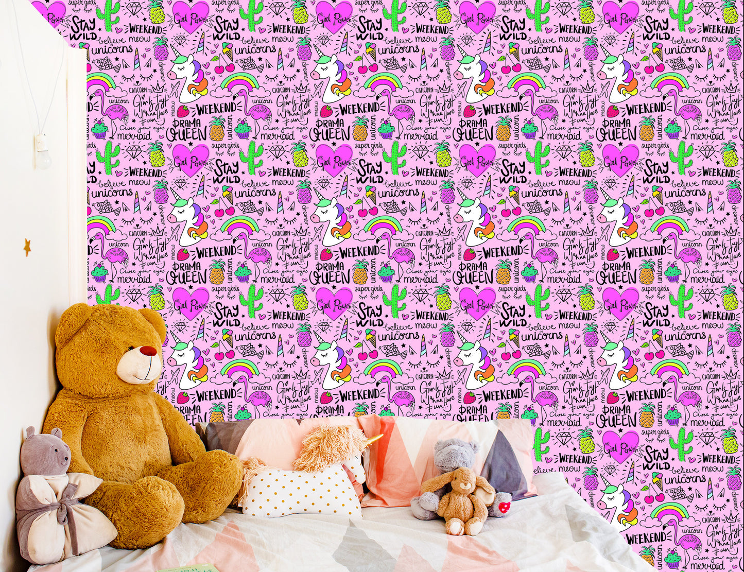Wallpaper For Children - Animals, Fruits And Rainbow