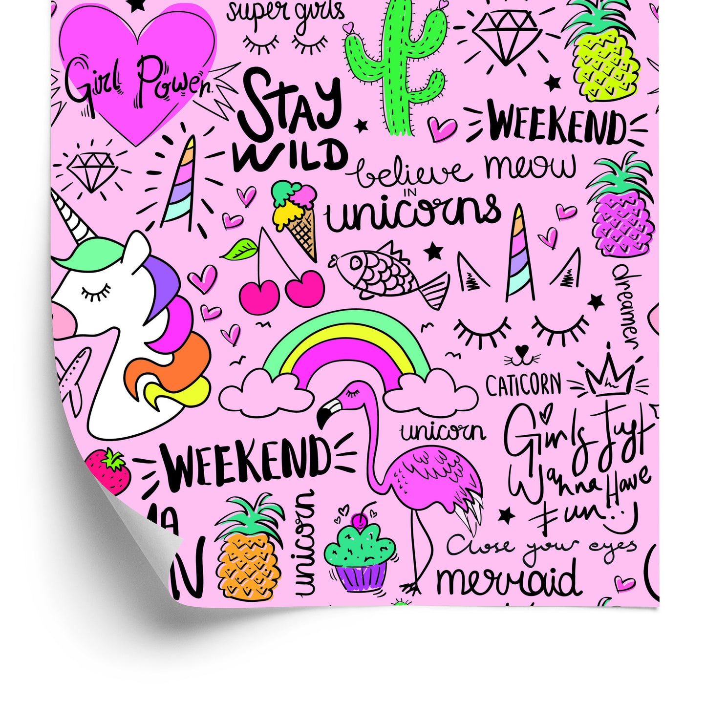 Wallpaper For Children - Animals, Fruits And Rainbow