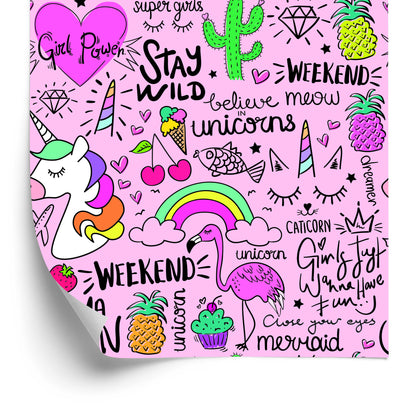 Wallpaper For Children - Animals, Fruits And Rainbow