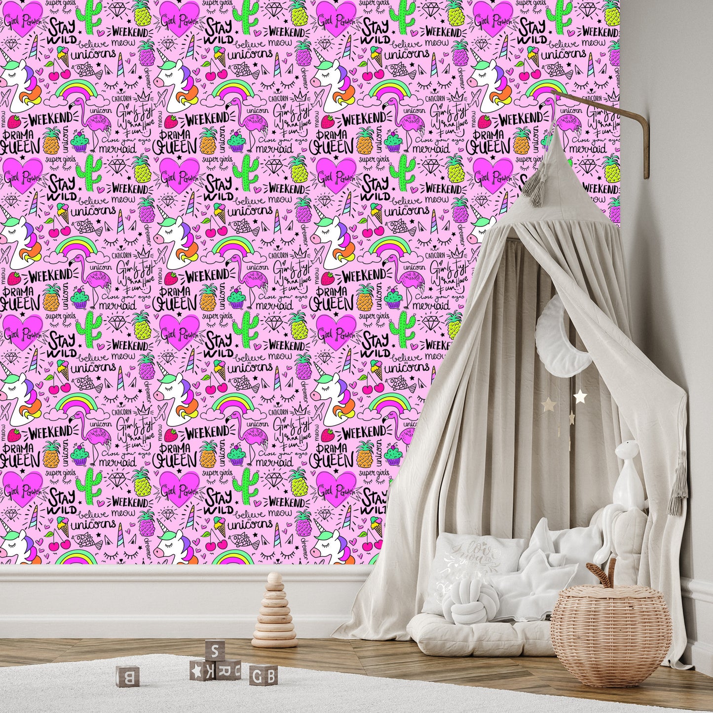 Wallpaper For Children - Animals, Fruits And Rainbow