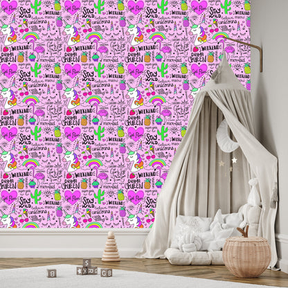 Wallpaper For Children - Animals, Fruits And Rainbow