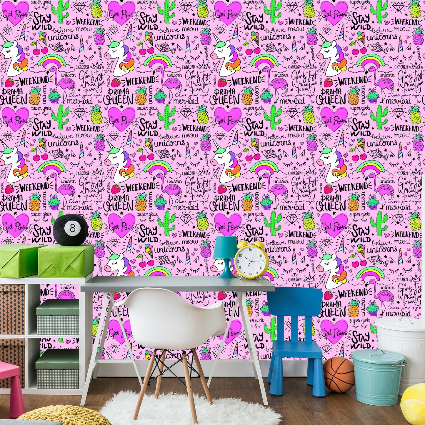 Wallpaper For Children - Animals, Fruits And Rainbow