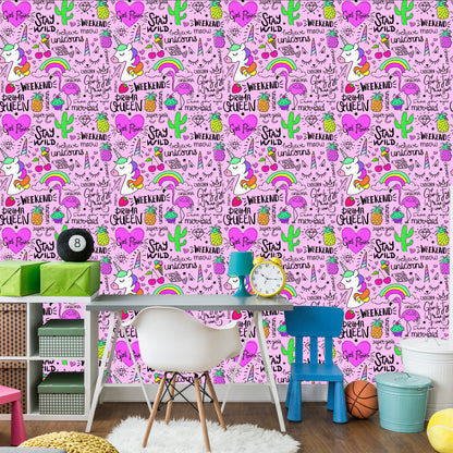 Wallpaper For Children - Animals, Fruits And Rainbow